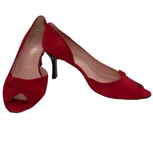 Amalfi Red Suede with Black stitching Peek A Boo Heels